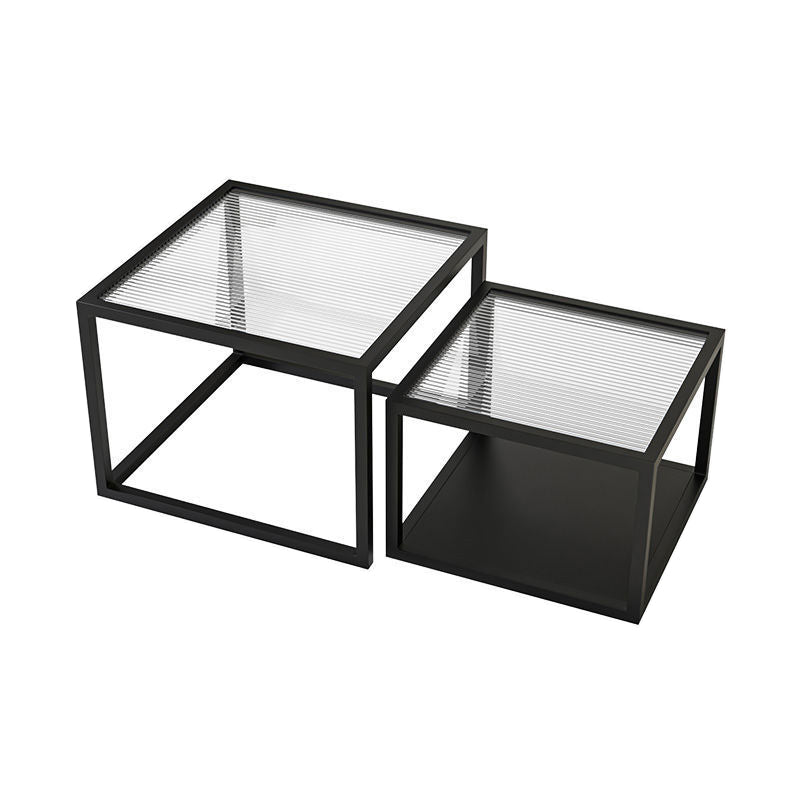 Modern Square Glass Coffee Table Iron Frame Base Cocktail Table