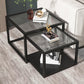 Modern Square Glass Coffee Table Iron Frame Base Cocktail Table