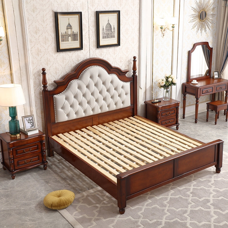 84.65 inch Wide Victorian Bed Frame Pine Wood Bed with Upholstered Headboard Clearhalo 'Bedroom Furniture' 'Beds' 'furn' 'furn_beds' 'Furniture' 6175179