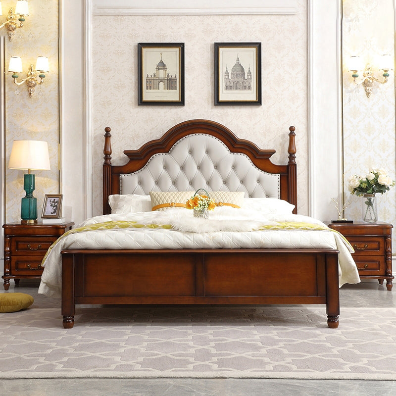 84.65 inch Wide Victorian Bed Frame Pine Wood Bed with Upholstered Headboard Clearhalo 'Bedroom Furniture' 'Beds' 'furn' 'furn_beds' 'Furniture' 6175181