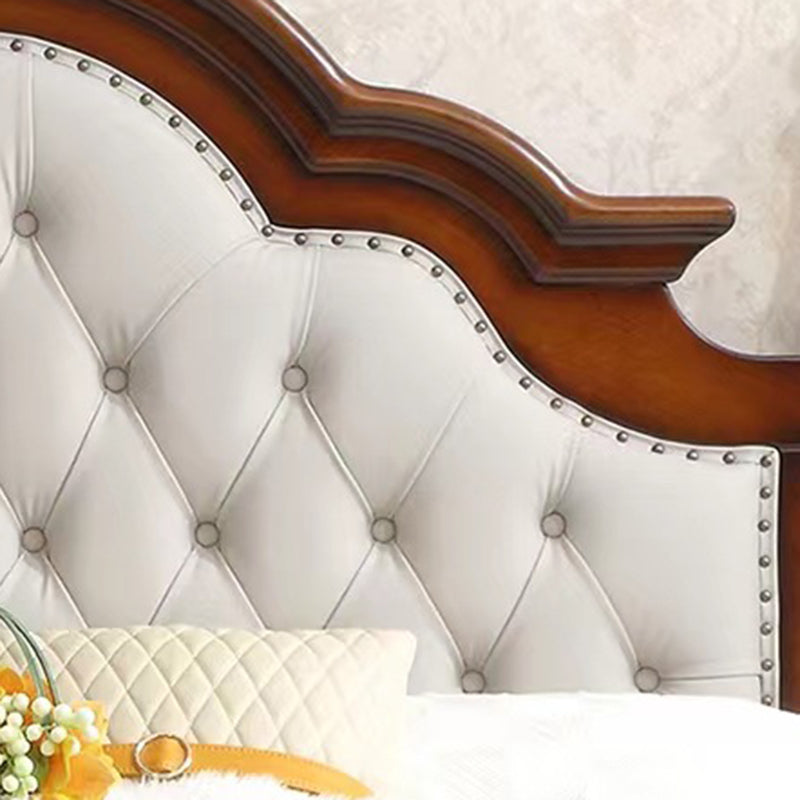 84.65 inch Wide Victorian Bed Frame Pine Wood Bed with Upholstered Headboard Clearhalo 'Bedroom Furniture' 'Beds' 'furn' 'furn_beds' 'Furniture' 6175186