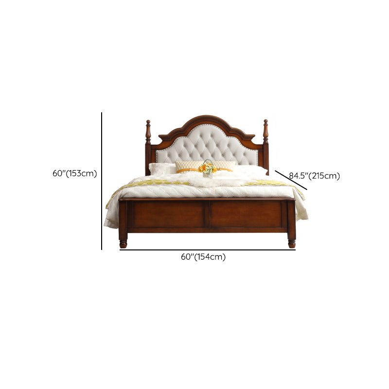 84.65 inch Wide Victorian Bed Frame Pine Wood Bed with Upholstered Headboard Clearhalo 'Bedroom Furniture' 'Beds' 'furn' 'furn_beds' 'Furniture' 6175189