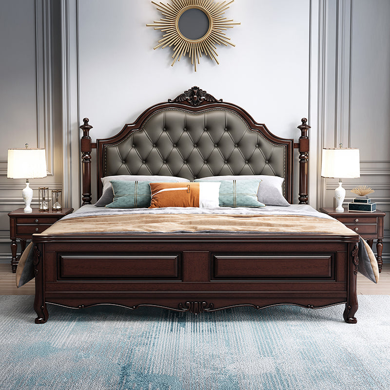 Rubberwood Traditional Panel Bed 62.59" High Brown Bed with Upholstered Headboard Panel Clearhalo 'Bedroom Furniture' 'Beds' 'furn' 'furn_beds' 'Furniture' 6175192