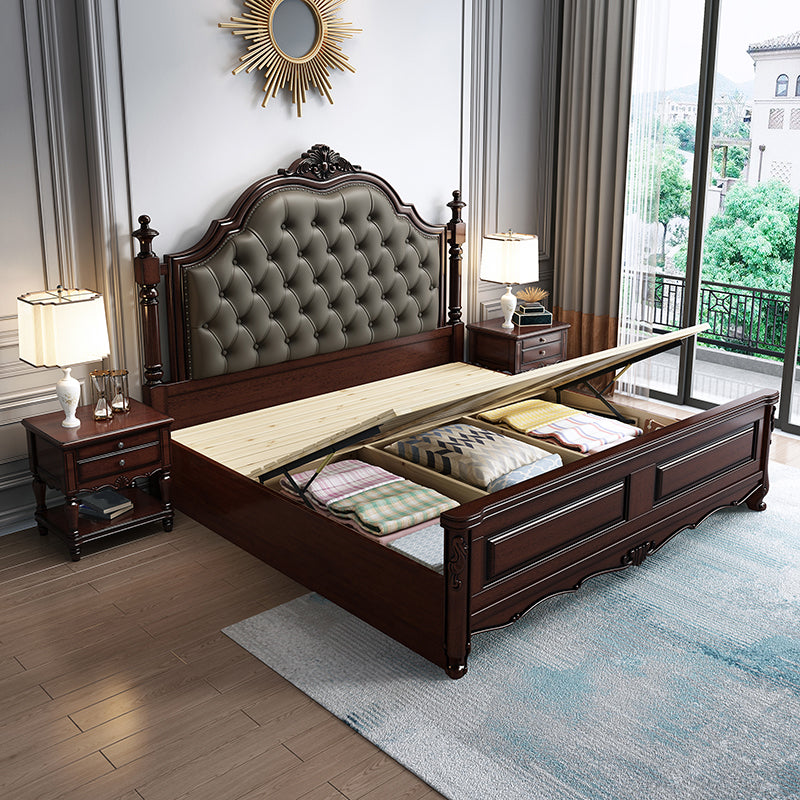 Rubberwood Traditional Panel Bed 62.59" High Brown Bed with Upholstered Headboard Lift Up Storage Single Bed Unavailable Clearhalo 'Bedroom Furniture' 'Beds' 'furn' 'furn_beds' 'Furniture' 6175195