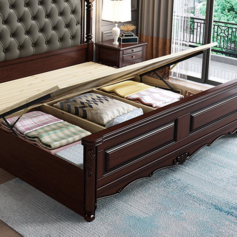 Rubberwood Traditional Panel Bed 62.59" High Brown Bed with Upholstered Headboard Clearhalo 'Bedroom Furniture' 'Beds' 'furn' 'furn_beds' 'Furniture' 6175200