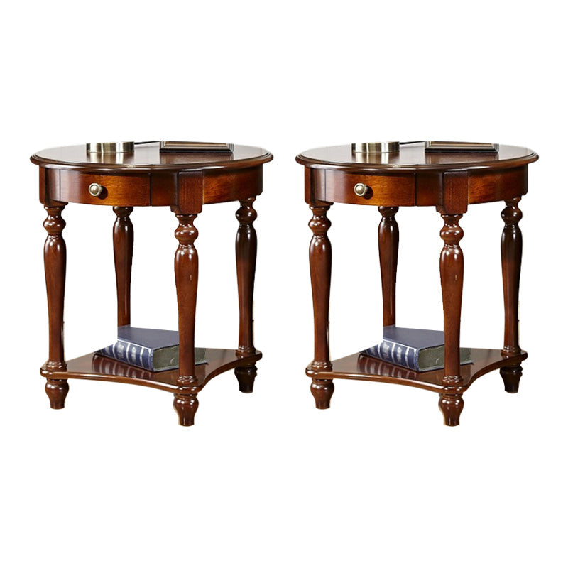 Traditional 24..4" Tall End Table in Brown Solid Wood Round Side Table with Shelf Walnut 2 Clearhalo 'Coffee & Accent Tables' 'End & Side Tables' 'end_side_tables' 'furn' 'furn_end_side_tables' 'Furniture' 'Living Room Furniture' 6175269