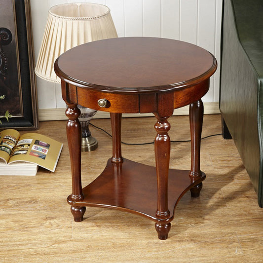 Traditional 24..4" Tall End Table in Brown Solid Wood Round Side Table with Shelf Clearhalo 'Coffee & Accent Tables' 'End & Side Tables' 'end_side_tables' 'furn' 'furn_end_side_tables' 'Furniture' 'Living Room Furniture' 6175277