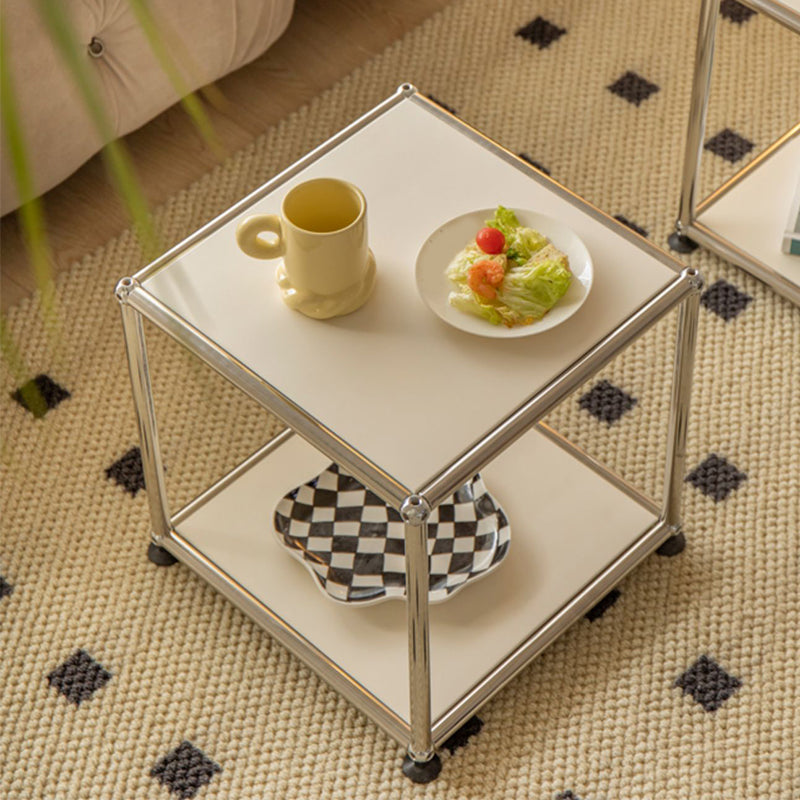 15. 6" Tall Modern Square Sofa Side Accent Table with Floor Shelf