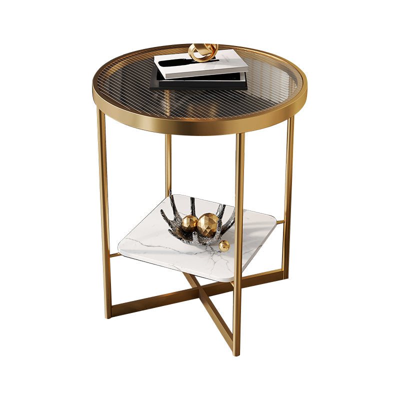 Modern Glass Round Side End Table Cross Legs Sofa Corner Table Clearhalo 'Coffee & Accent Tables' 'End & Side Tables' 'end_side_tables' 'furn' 'furn_end_side_tables' 'Furniture' 'Living Room Furniture' 6175375
