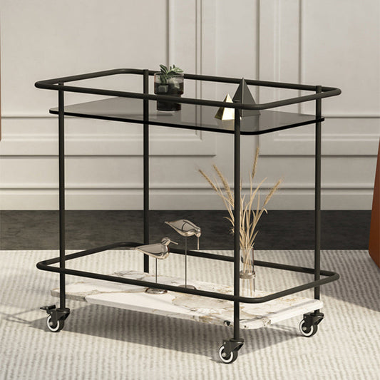 Glass Top End Table with Casters Modern 25.6"w 1-Shelf Side Table
