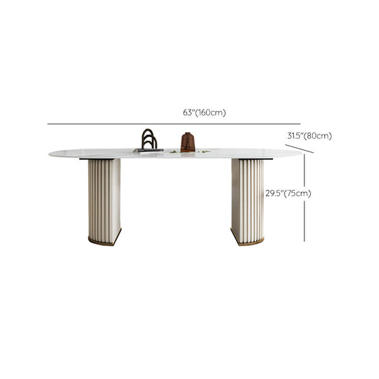 Luxury Sintered Stone Kitchen Table Oval Double Pedestal Dining Table