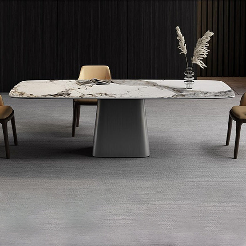 Rectangle Fixed Dining Room Table Luxury Sintered Stone Kitchen Table Gray 63"L x 31.5"W x 29.5"H Without Chairs Clearhalo 'Dining Tables & Seating' 'Dining Tables' 'dining_table' 'furn' 'furn_dining_table' 'Furniture' 'Kitchen & Dining Furniture' 6175587