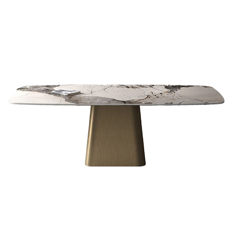 Rectangle Fixed Dining Room Table Luxury Sintered Stone Kitchen Table Gold Without Chairs Clearhalo 'Dining Tables & Seating' 'Dining Tables' 'dining_table' 'furn' 'furn_dining_table' 'Furniture' 'Kitchen & Dining Furniture' 6175588