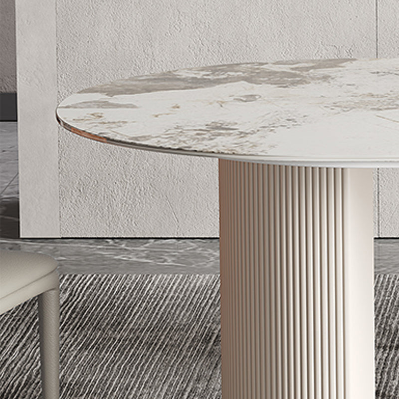 Oval Shape Fixed Kitchen Table Luxury Sintered Stone Double Pedestal Table Clearhalo 'Dining Tables & Seating' 'Dining Tables' 'dining_table' 'furn' 'furn_dining_table' 'Furniture' 'Kitchen & Dining Furniture' 6175618