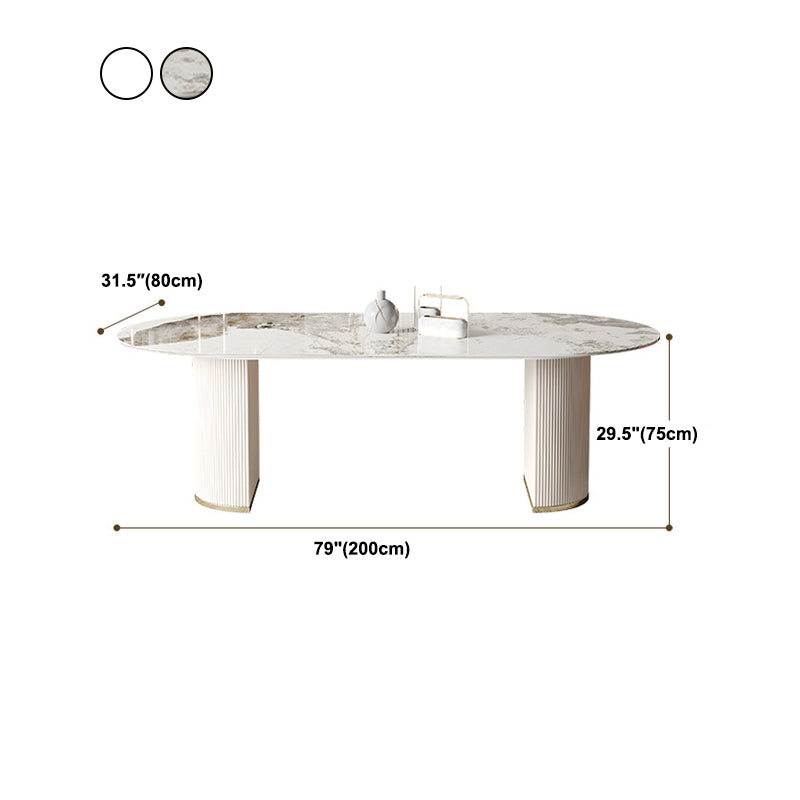 Oval Shape Fixed Kitchen Table Luxury Sintered Stone Double Pedestal Table Clearhalo 'Dining Tables & Seating' 'Dining Tables' 'dining_table' 'furn' 'furn_dining_table' 'Furniture' 'Kitchen & Dining Furniture' 6175623