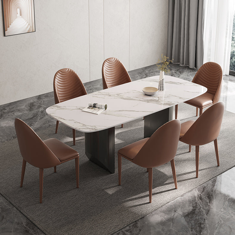 Luxury Double Pedestal Dining Table Sintered Stone Dining Room Desk Rectangle White Clearhalo 'Dining Tables & Seating' 'Dining Tables' 'dining_table' 'furn' 'furn_dining_table' 'Furniture' 'Kitchen & Dining Furniture' 6175703