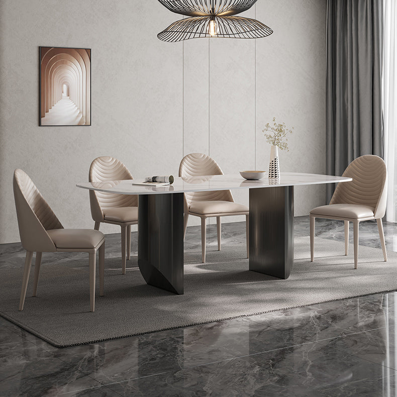 Luxury Double Pedestal Dining Table Sintered Stone Dining Room Desk Clearhalo 'Dining Tables & Seating' 'Dining Tables' 'dining_table' 'furn' 'furn_dining_table' 'Furniture' 'Kitchen & Dining Furniture' 6175704
