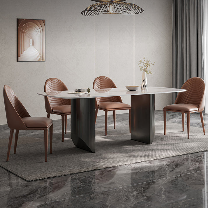 Luxury Double Pedestal Dining Table Sintered Stone Dining Room Desk Clearhalo 'Dining Tables & Seating' 'Dining Tables' 'dining_table' 'furn' 'furn_dining_table' 'Furniture' 'Kitchen & Dining Furniture' 6175705