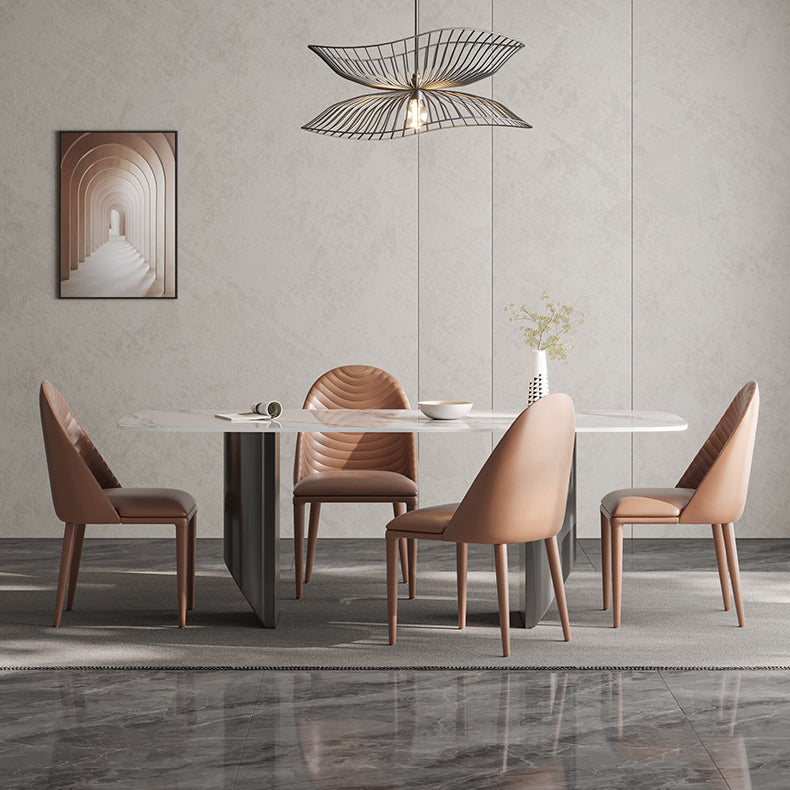 Luxury Double Pedestal Dining Table Sintered Stone Dining Room Desk Clearhalo 'Dining Tables & Seating' 'Dining Tables' 'dining_table' 'furn' 'furn_dining_table' 'Furniture' 'Kitchen & Dining Furniture' 6175706
