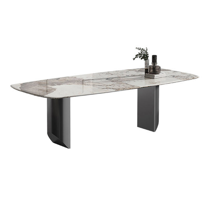 Luxury Double Pedestal Dining Table Sintered Stone Dining Room Desk Rectangle Gray Clearhalo 'Dining Tables & Seating' 'Dining Tables' 'dining_table' 'furn' 'furn_dining_table' 'Furniture' 'Kitchen & Dining Furniture' 6175707