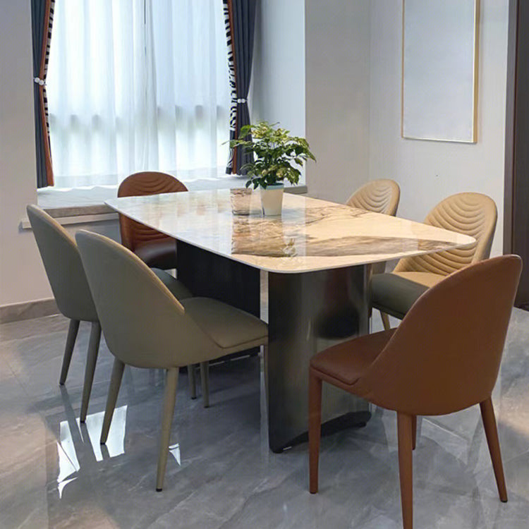 Luxury Double Pedestal Dining Table Sintered Stone Dining Room Desk Clearhalo 'Dining Tables & Seating' 'Dining Tables' 'dining_table' 'furn' 'furn_dining_table' 'Furniture' 'Kitchen & Dining Furniture' 6175709