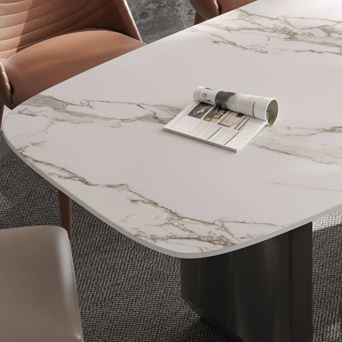 Luxury Double Pedestal Dining Table Sintered Stone Dining Room Desk Clearhalo 'Dining Tables & Seating' 'Dining Tables' 'dining_table' 'furn' 'furn_dining_table' 'Furniture' 'Kitchen & Dining Furniture' 6175711