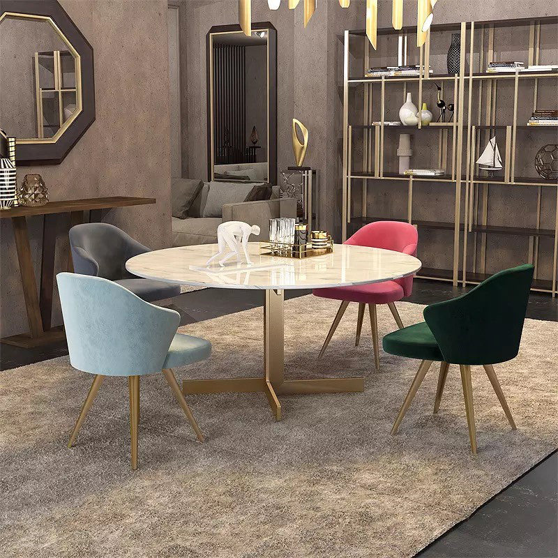 Metal and Stone Table Glam Style Minimalist Round Dining Table for Home Living Room 39.4"L x 39.4"W x 29.5"H Without Chairs Clearhalo 'Dining Tables & Seating' 'Dining Tables' 'dining_table' 'furn' 'furn_dining_table' 'Furniture' 'Kitchen & Dining Furniture' 6175786