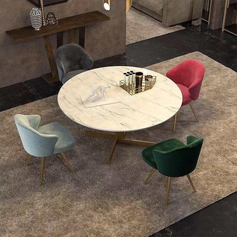 Metal and Stone Table Glam Style Minimalist Round Dining Table for Home Living Room 43.3"L x 43.3"W x 29.5"H Without Chairs Clearhalo 'Dining Tables & Seating' 'Dining Tables' 'dining_table' 'furn' 'furn_dining_table' 'Furniture' 'Kitchen & Dining Furniture' 6175788
