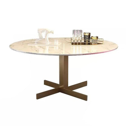 Metal and Stone Table Glam Style Minimalist Round Dining Table for Home Living Room 31.5"L x 31.5"W x 29.5"H Without Chairs Clearhalo 'Dining Tables & Seating' 'Dining Tables' 'dining_table' 'furn' 'furn_dining_table' 'Furniture' 'Kitchen & Dining Furniture' 6175789