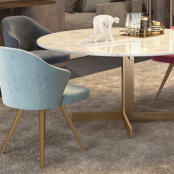 Metal and Stone Table Glam Style Minimalist Round Dining Table for Home Living Room Clearhalo 'Dining Tables & Seating' 'Dining Tables' 'dining_table' 'furn' 'furn_dining_table' 'Furniture' 'Kitchen & Dining Furniture' 6175791