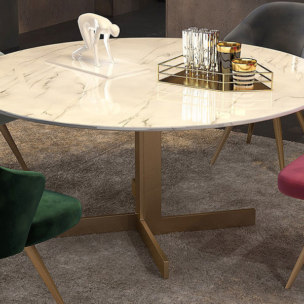 Metal and Stone Table Glam Style Minimalist Round Dining Table for Home Living Room Clearhalo 'Dining Tables & Seating' 'Dining Tables' 'dining_table' 'furn' 'furn_dining_table' 'Furniture' 'Kitchen & Dining Furniture' 6175792