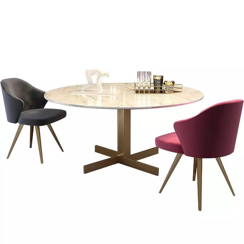 Metal and Stone Table Glam Style Minimalist Round Dining Table for Home Living Room Clearhalo 'Dining Tables & Seating' 'Dining Tables' 'dining_table' 'furn' 'furn_dining_table' 'Furniture' 'Kitchen & Dining Furniture' 6175794