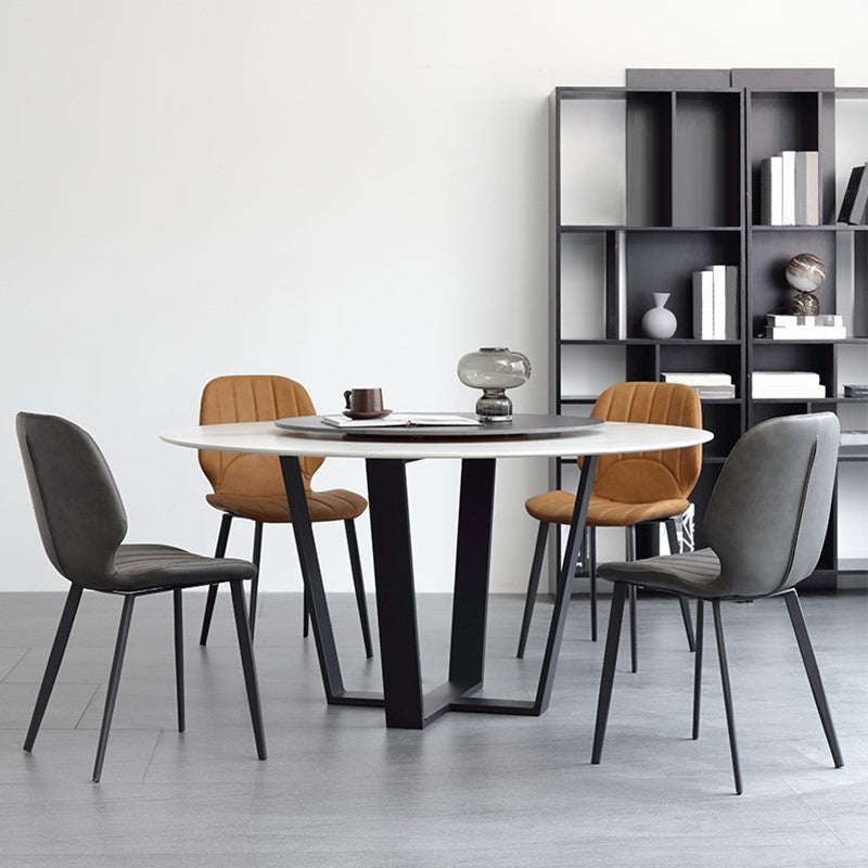 Steel and Slate Table Glam Style Simple Home Round Dining Table Black White 47.2"L x 47.2"W x 29.5"H Without Chairs Clearhalo 'Dining Tables & Seating' 'Dining Tables' 'dining_table' 'furn' 'furn_dining_table' 'Furniture' 'Kitchen & Dining Furniture' 6175849