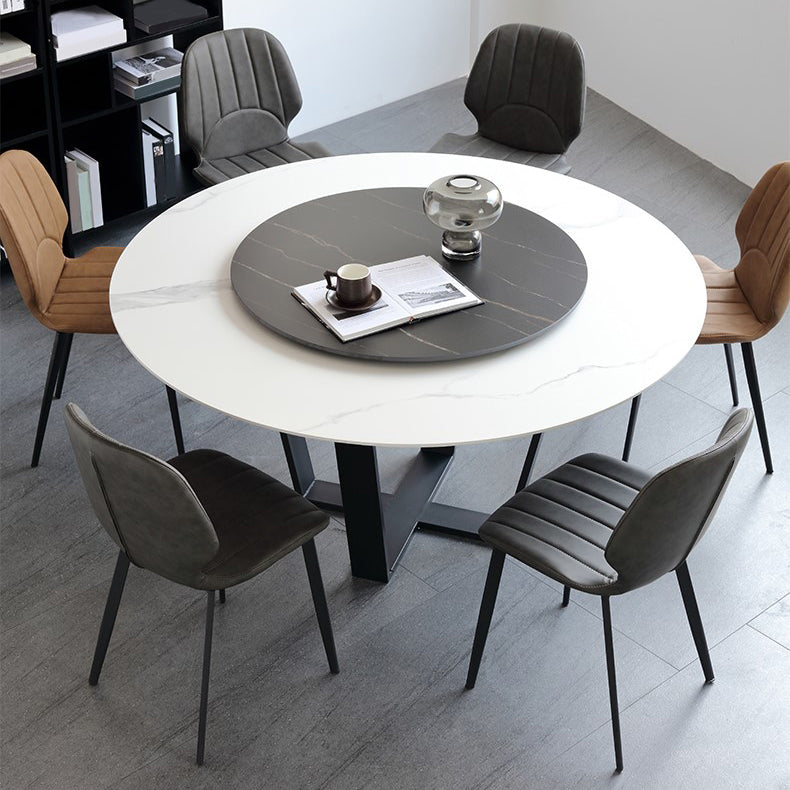 Steel and Slate Table Glam Style Simple Home Round Dining Table Black White 53.1"L x 53.1"W x 29.5"H Without Chairs Clearhalo 'Dining Tables & Seating' 'Dining Tables' 'dining_table' 'furn' 'furn_dining_table' 'Furniture' 'Kitchen & Dining Furniture' 6175851
