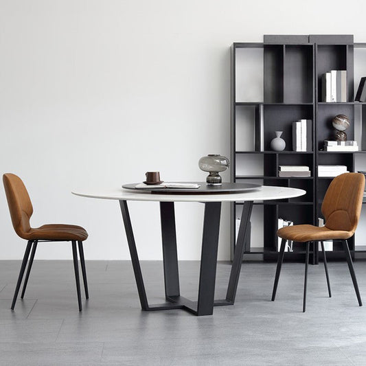 Steel and Slate Table Glam Style Simple Home Round Dining Table Clearhalo 'Dining Tables & Seating' 'Dining Tables' 'dining_table' 'furn' 'furn_dining_table' 'Furniture' 'Kitchen & Dining Furniture' 6175852