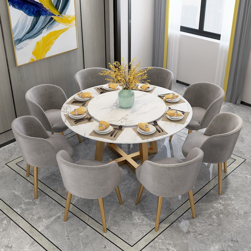 Iron and Slate Table Glam Style Simple Home Round Dining Table 59.1"L x 59.1"W x 29.5"H Lazy Susan Without Chairs Clearhalo 'Dining Tables & Seating' 'Dining Tables' 'dining_table' 'furn' 'furn_dining_table' 'Furniture' 'Kitchen & Dining Furniture' 6175863