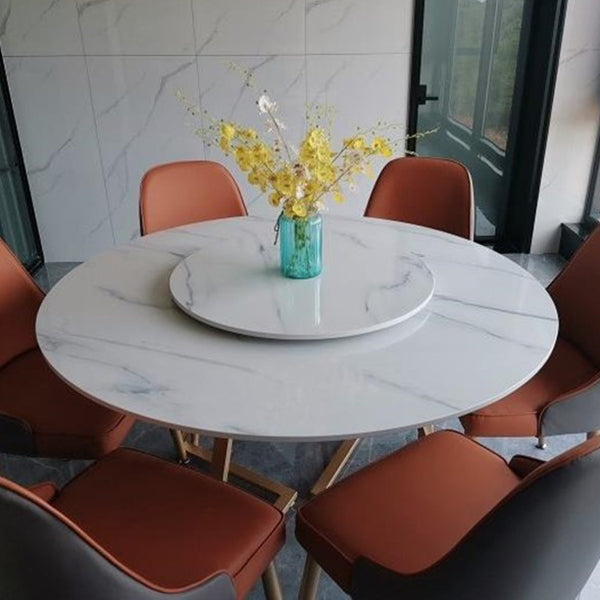 Iron and Slate Table Glam Style Simple Home Round Dining Table Clearhalo 'Dining Tables & Seating' 'Dining Tables' 'dining_table' 'furn' 'furn_dining_table' 'Furniture' 'Kitchen & Dining Furniture' 6175870