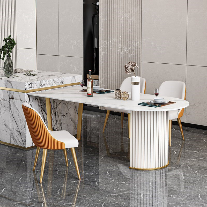 Luxury Free Form Dining Table Sintered Stone Double Pedestal Kitchen Desk 55.1"L x 31.5"W x 29.5"H Without Chairs Clearhalo 'Dining Tables & Seating' 'Dining Tables' 'dining_table' 'furn' 'furn_dining_table' 'Furniture' 'Kitchen & Dining Furniture' 6175915