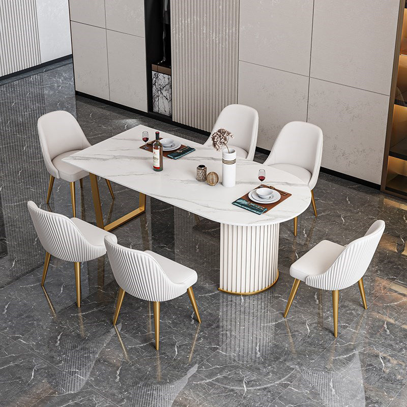 Luxury Free Form Dining Table Sintered Stone Double Pedestal Kitchen Desk 70.9"L x 31.5"W x 29.5"H Without Chairs Clearhalo 'Dining Tables & Seating' 'Dining Tables' 'dining_table' 'furn' 'furn_dining_table' 'Furniture' 'Kitchen & Dining Furniture' 6175917