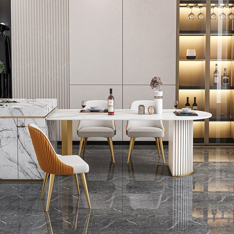 Luxury Free Form Dining Table Sintered Stone Double Pedestal Kitchen Desk 63"L x 31.5"W x 29.5"H Without Chairs Clearhalo 'Dining Tables & Seating' 'Dining Tables' 'dining_table' 'furn' 'furn_dining_table' 'Furniture' 'Kitchen & Dining Furniture' 6175918