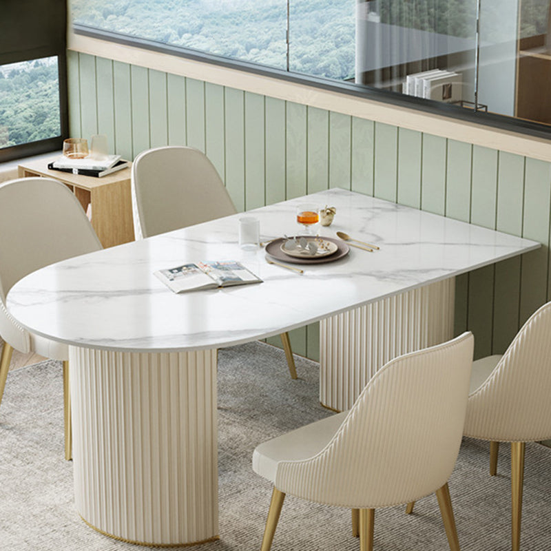 Tavolo da sala da pranzo in forma gratuita di lusso in pietra sinterizzata a doppio piedistallo
