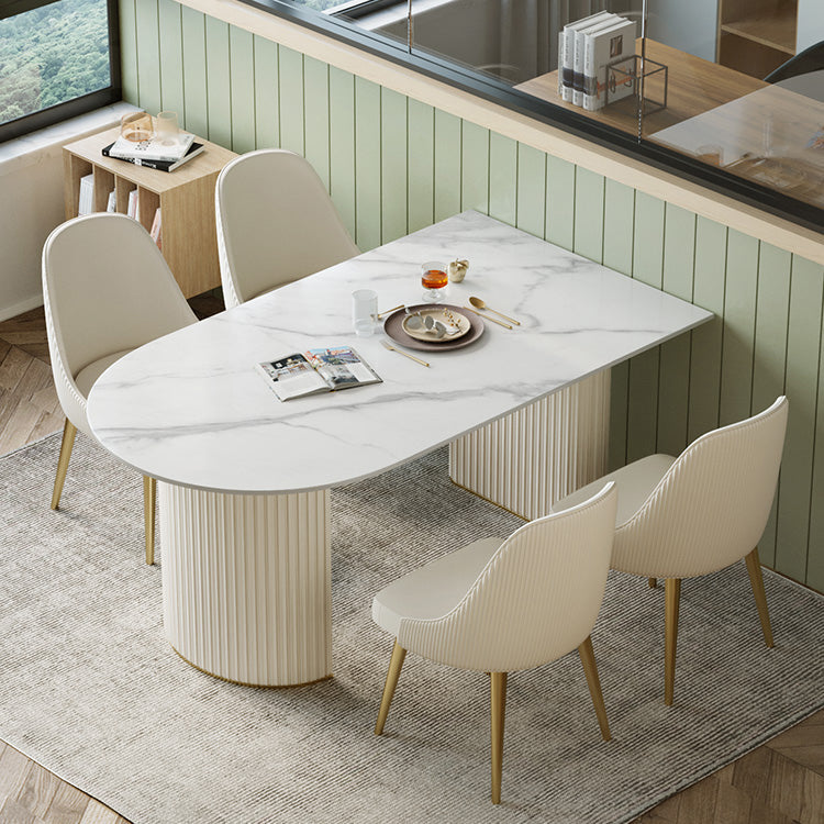 Tavolo da sala da pranzo in forma gratuita di lusso in pietra sinterizzata a doppio piedistallo