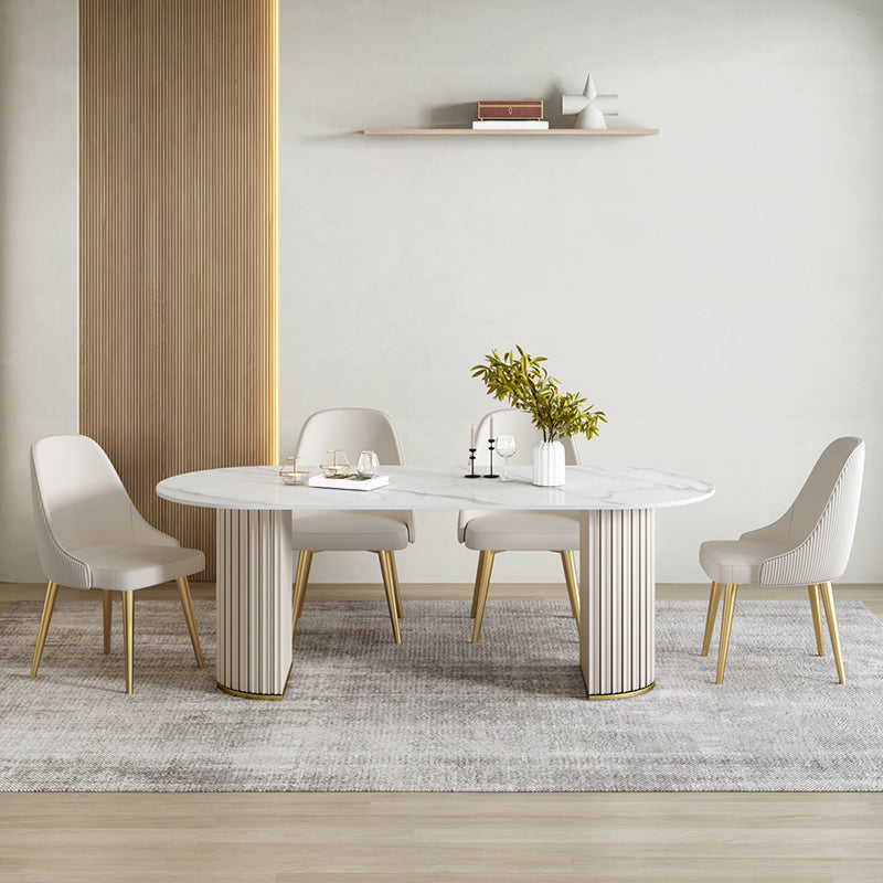 豪華な焼結ストーンダイニングデスクオーバルシェイプダブルベースキッチンテーブル