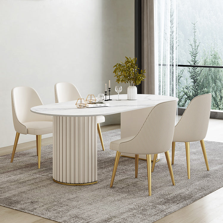 豪華な焼結ストーンダイニングデスクオーバルシェイプダブルベースキッチンテーブル