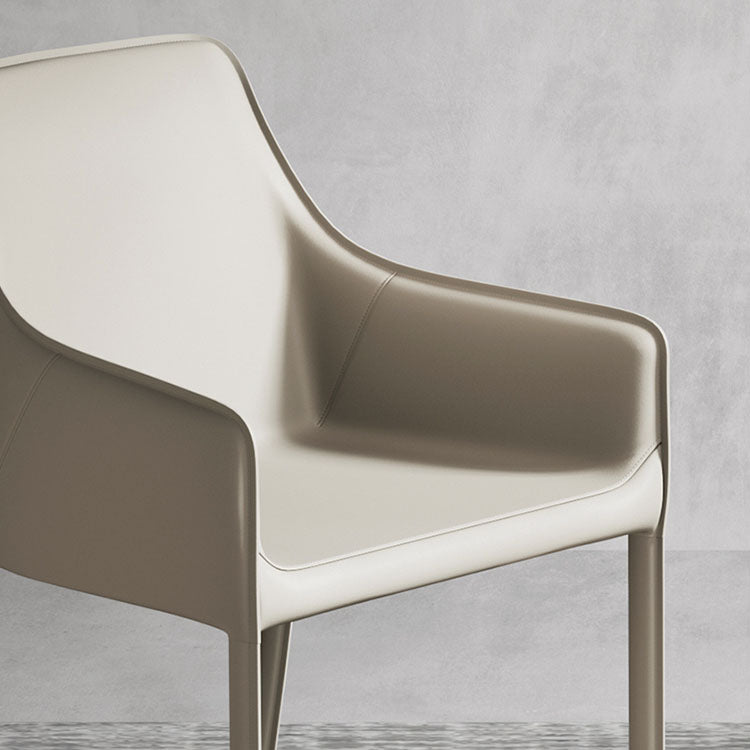 Minimalist Style Leather Dining Chair Arm Solid Back Dining Side Chair
