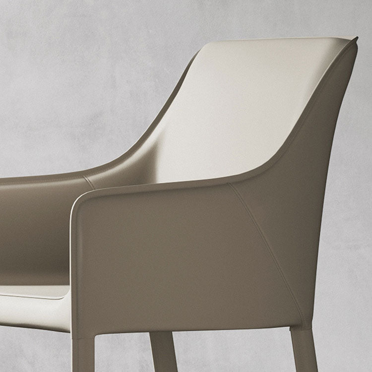 Minimalist Style Leather Dining Chair Arm Solid Back Dining Side Chair