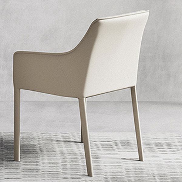 Minimalist Style Leather Dining Chair Arm Solid Back Dining Side Chair