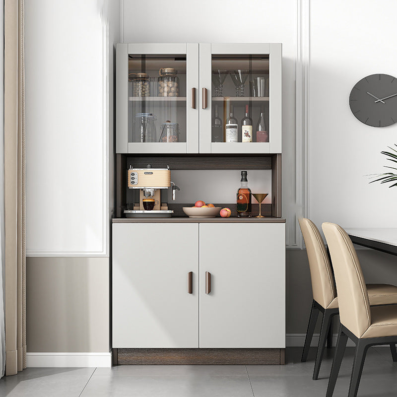 Modern Engineered Wood Dining Server Antique Finish Sideboard with Glass Door 31"L x 13"W x 72"H Grey Clearhalo 'buffet_sideboard' 'Buffets & Sideboards' 'furn' 'furn_buffet_sideboard' 'Furniture' 'Kitchen & Dining Furniture' 6176354