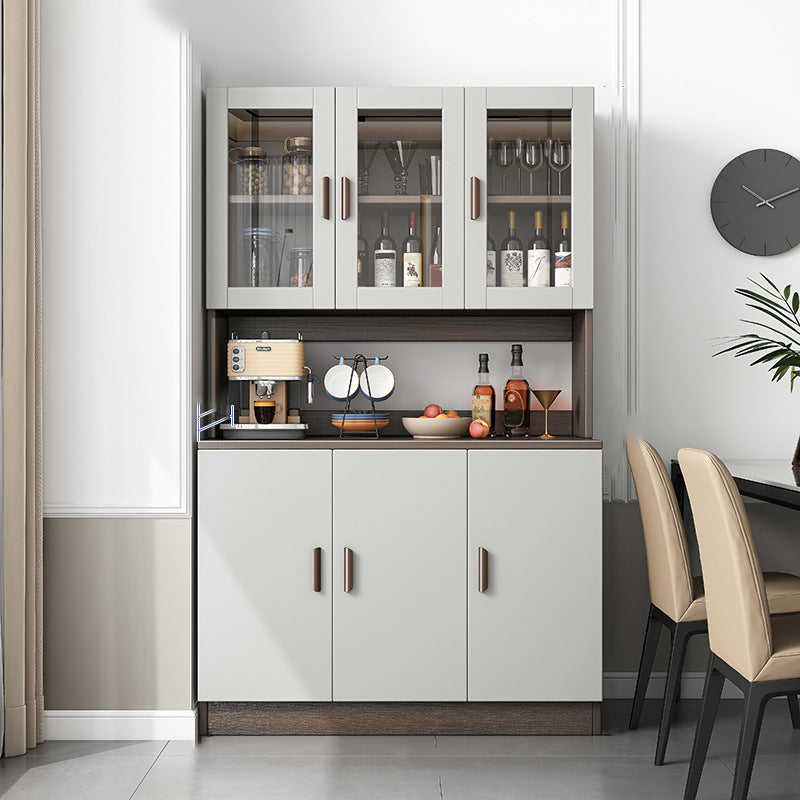 Modern Engineered Wood Dining Server Antique Finish Sideboard with Glass Door 39"L x 13"W x 72"H Grey Clearhalo 'buffet_sideboard' 'Buffets & Sideboards' 'furn' 'furn_buffet_sideboard' 'Furniture' 'Kitchen & Dining Furniture' 6176356