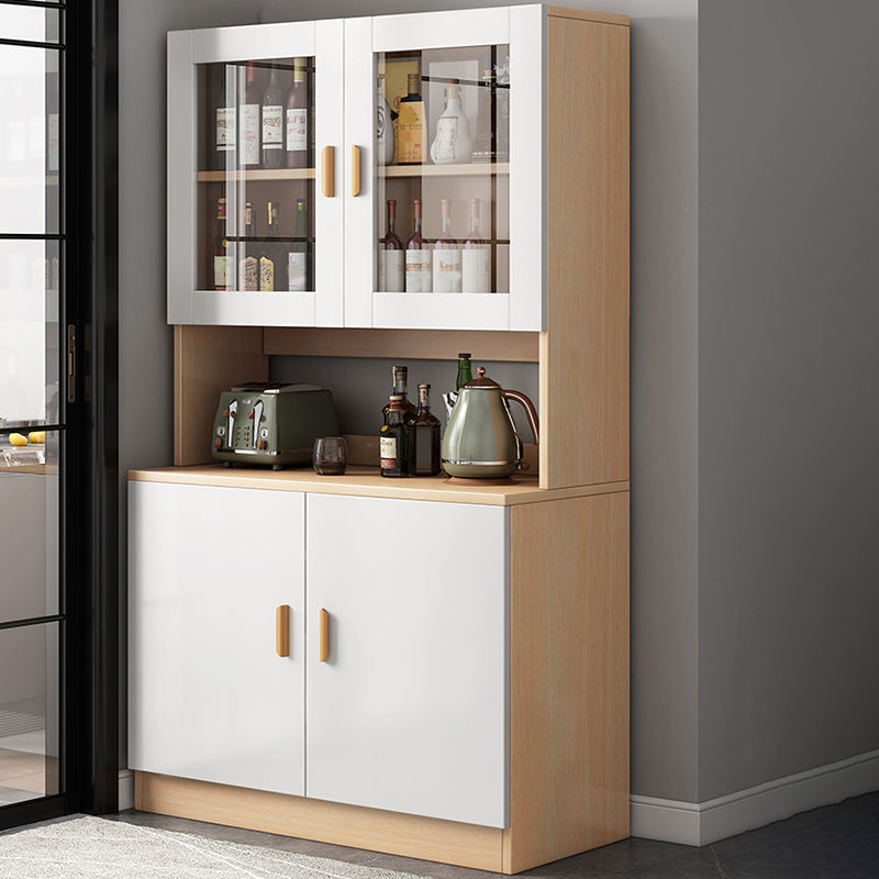 Modern Engineered Wood Dining Server Antique Finish Sideboard with Glass Door 31"L x 13"W x 72"H Natural Clearhalo 'buffet_sideboard' 'Buffets & Sideboards' 'furn' 'furn_buffet_sideboard' 'Furniture' 'Kitchen & Dining Furniture' 6176360